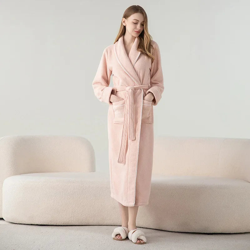 Rosa Bademantel Kleid Verdicken Fleece Kimono Nachtwäsche Männer Lose Nachtwäsche Herbst Winter Neue Hause Kleidung Dusche Peignoir Nachthemd