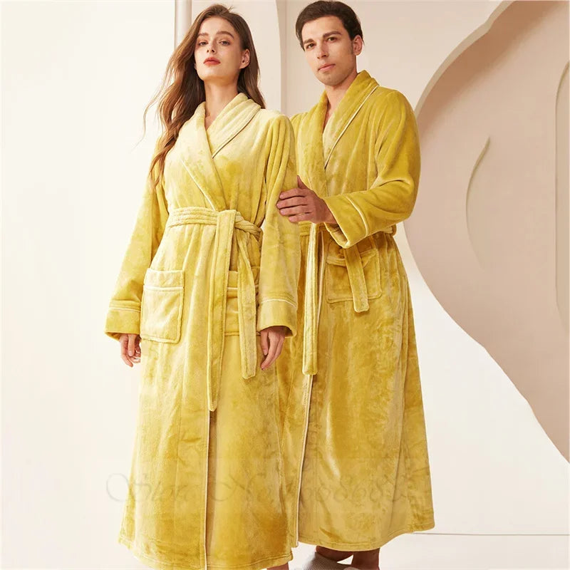 Plus Größe Dicke Flanell Robe Homewear Lose Korallen Fleece Nachtwäsche Männlichen Kimono Bademantel Kleid Herbst Winter Paar Lounge Tragen