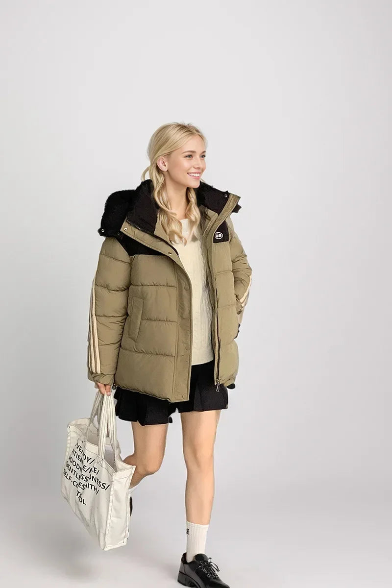 2024 neue Winter Damen jacke Kontrast lässig Kapuze Daunen Baumwoll jacke weiblich verdicken warme lose Puffer gepolsterte Parkas Mäntel