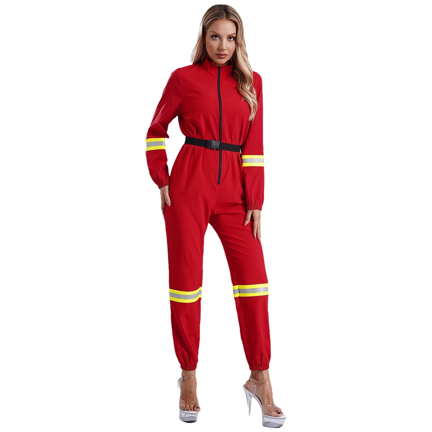 Damen Feuerwehr mann Kostüm Feuerwehr mann Langarm Front Reiß verschluss Overall Stram pler Overalls für Halloween Party Rollenspiel verkleiden