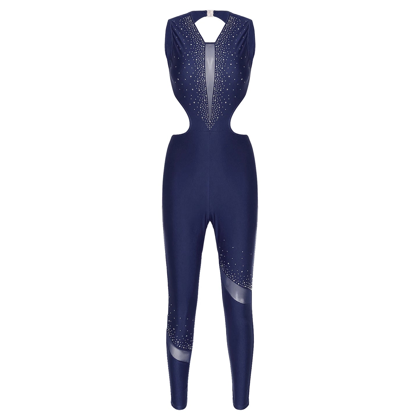 Damen Glitter Strass ärmellose Ausschnitt rücken freie Gymnastik Unitard Ballett Tanz Figur Eislauf Trikot Ganzkörper anzug