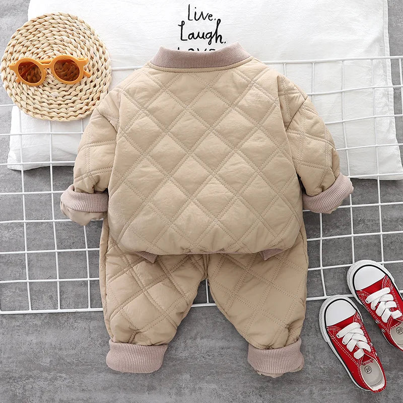 Herbst Winter Baby Jungen Kleidung setzt Kinder Baumwolle gepolsterte Reiß verschluss Mantel Hose 2 Stück Outfits 1 2 3 4 Jahre Kinder Trainings anzug Anzüge