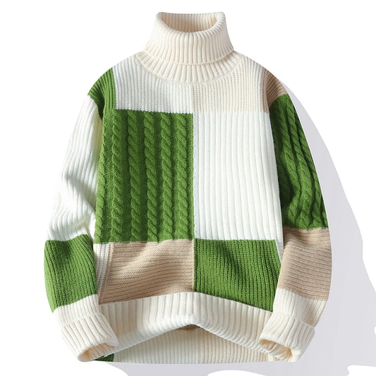 Herbst Winter Mode Rollkragenpullover Männer Jugendliche Vitalität Patchwork Lose Gestrickte Pullover Herren Beiläufige Gestrickte Pullover