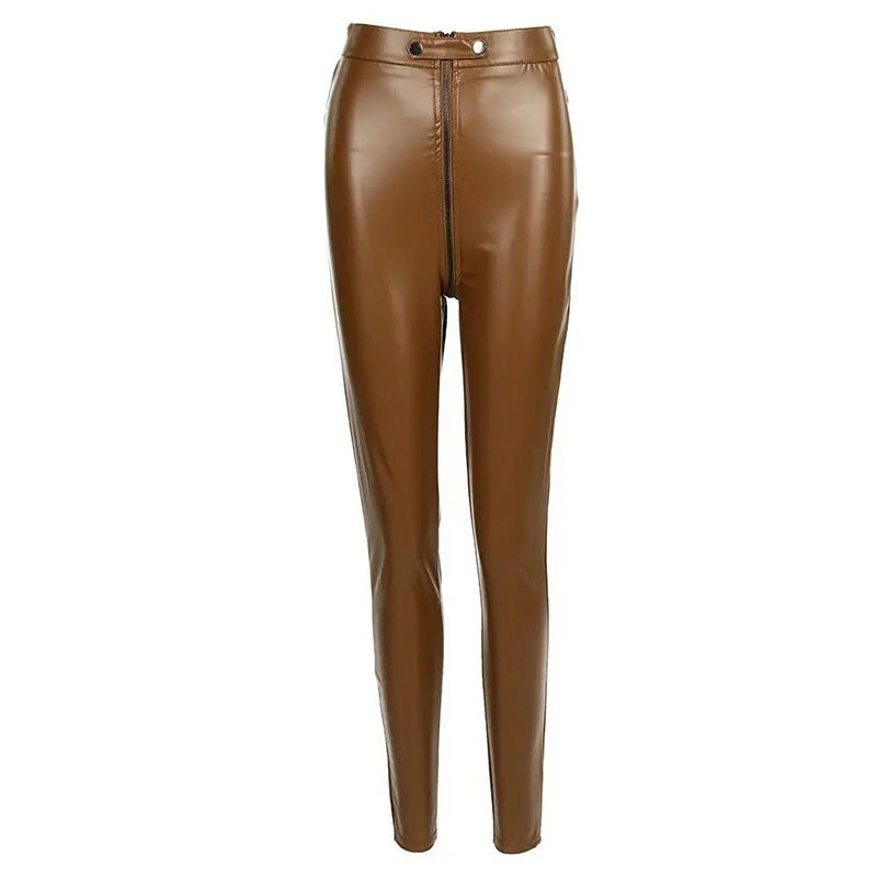 Women's Sexy Patent Leather Tight Pencil Pants, Slim Trousers, Trendy Streetwear, Club Party, Summer, 2023