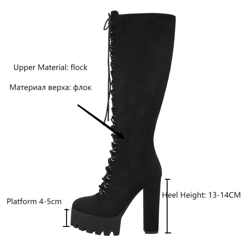 Onlymaker Frauen Plattform Über Das Knie Stiefel Schwarz Flock Chunky Ferse Seite Zip Plus Größe Party Kleid Winter Stiefel Schuhe