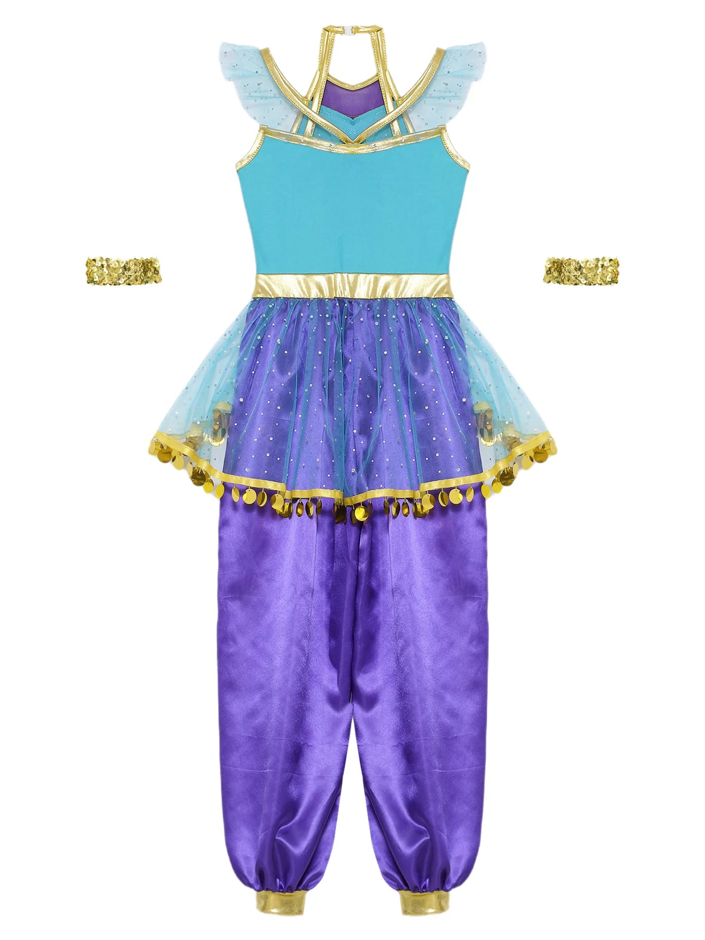 KIds Girls Arabian Princess Costume Indian Bollywood Belly Dance Jumpsuit Halloween Party Fairy Tale Pretend Play Fancy Dress