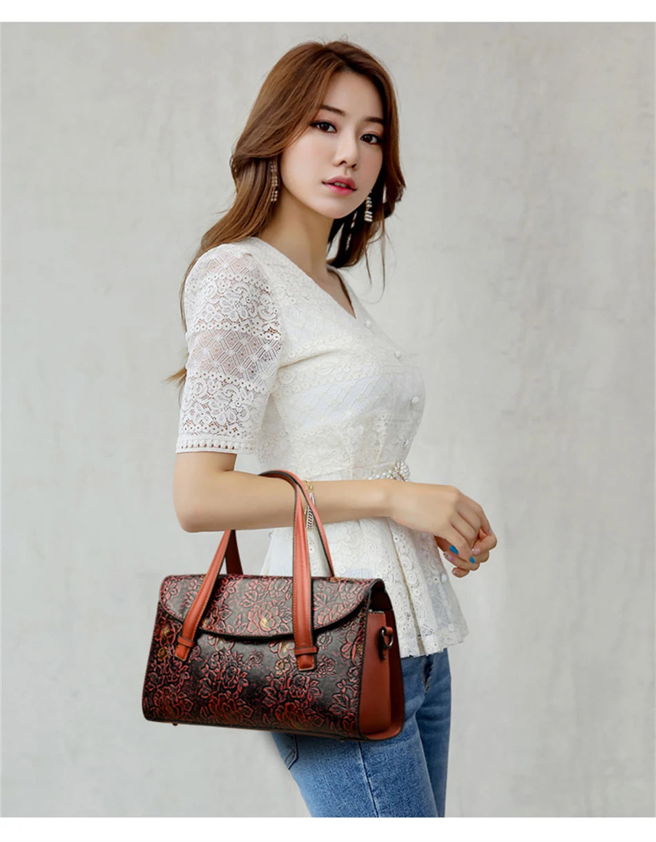 Hohe Qualität Leder Handtaschen Chinesischen stil Frauen Tasche marke Designer Vintage mode Tote tasche damen Schulter Umhängetaschen sac