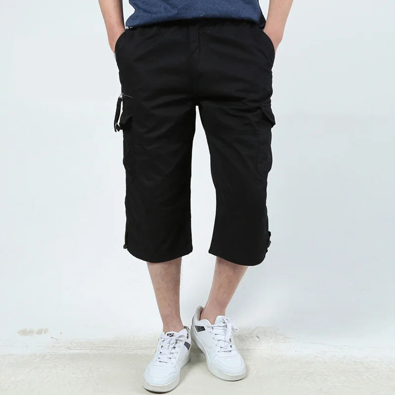 Oversized Men's Cropped Pants Summer Multi-pocket Camo Casual Shorts Pure Cotton Calf Length Pant Men Cargo Pants 5xl A1F1219