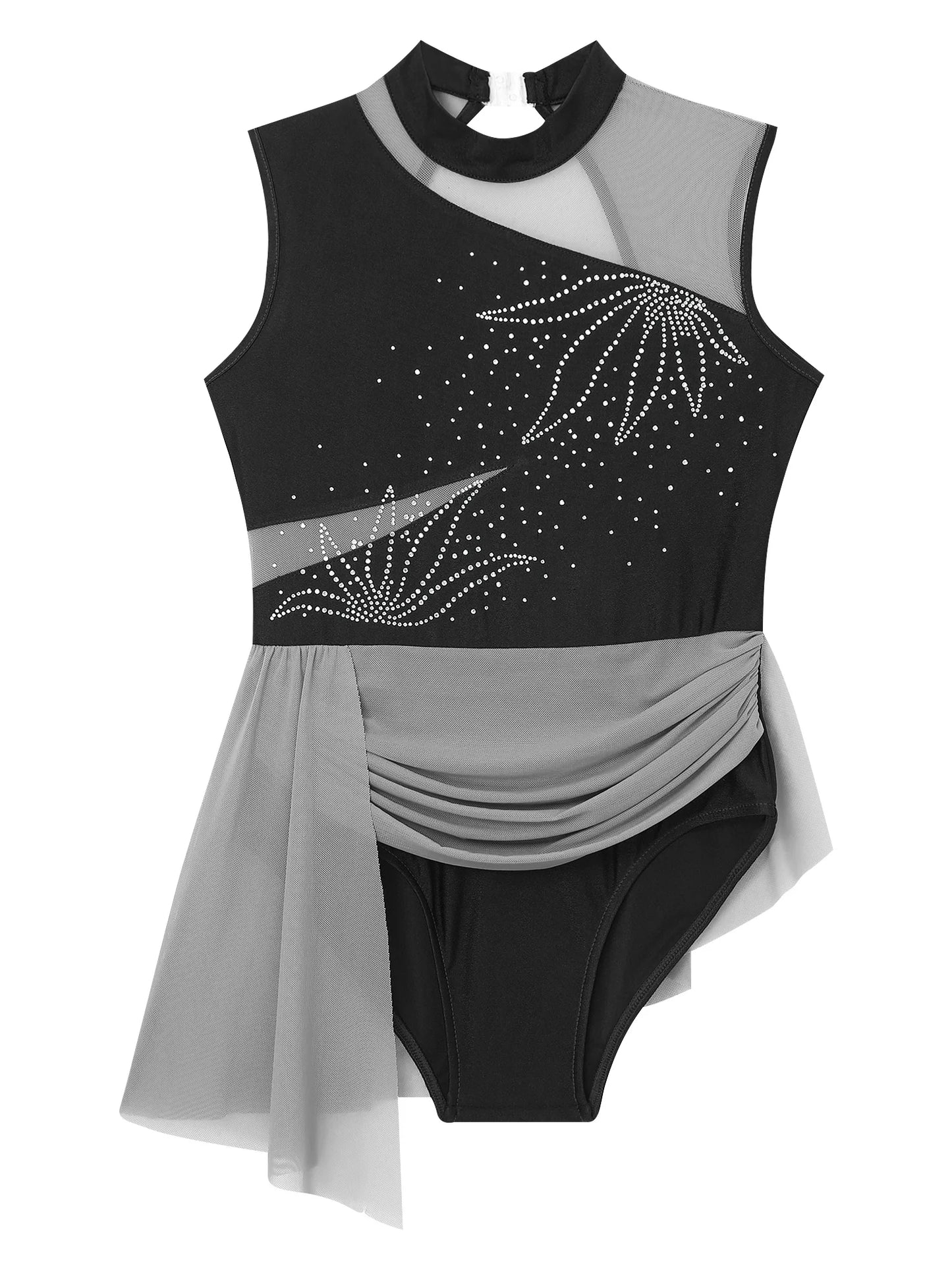 Kinder Mädchen Glitzer Strass Blumen Ballett Tanz unregelmäßiges Kleid Rocked Trikot Gymnastik Bodysuit Ballerina Dance wear