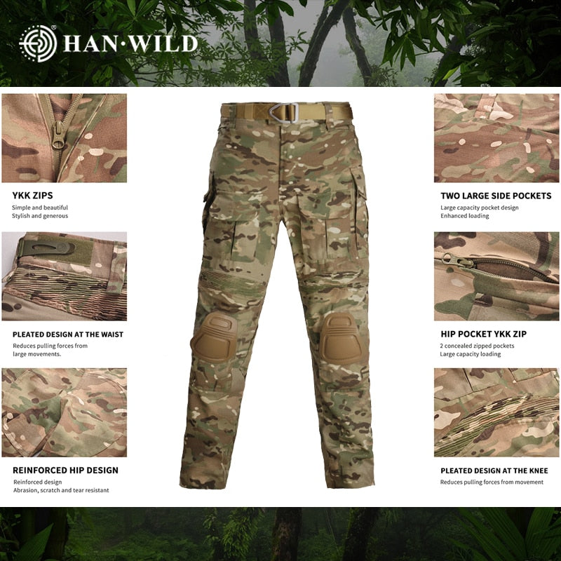 HAN WILD Upgraded G3 Suit Tactical Clothes Hunting Army Uniform Military Clothing Men Hiking Camping Airsoft Clothes Waterproof