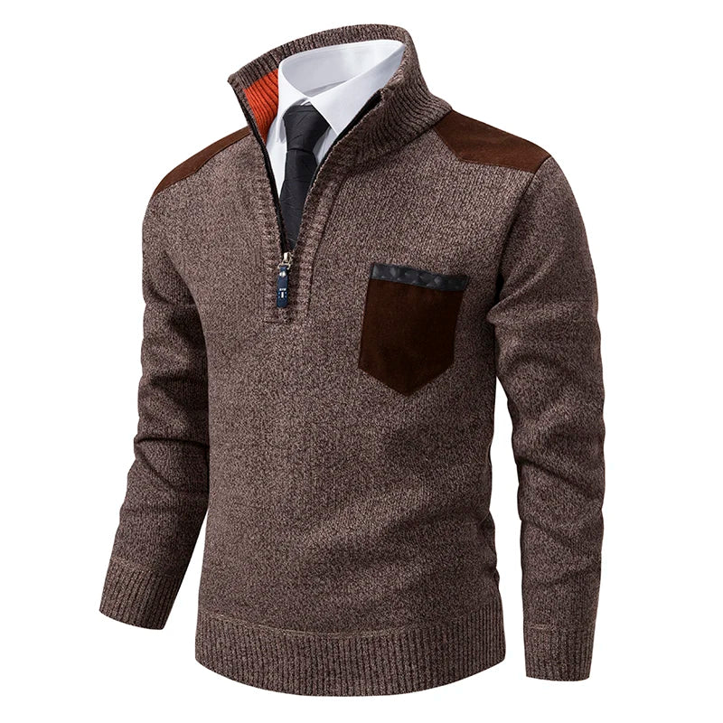 Herbst Winter Pullover Männer Pullover Mode Patchwork Halb Zipper Stehkragen Business Casual Herren Gestrickte Pullover Pullover