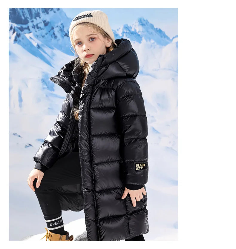 Teenager Mädchen Daunen mantel Winter halten warme Jacke für Mädchen lange Stil Kapuze Weihnachten Parkas Kinder kleidung 5-14 Jahre