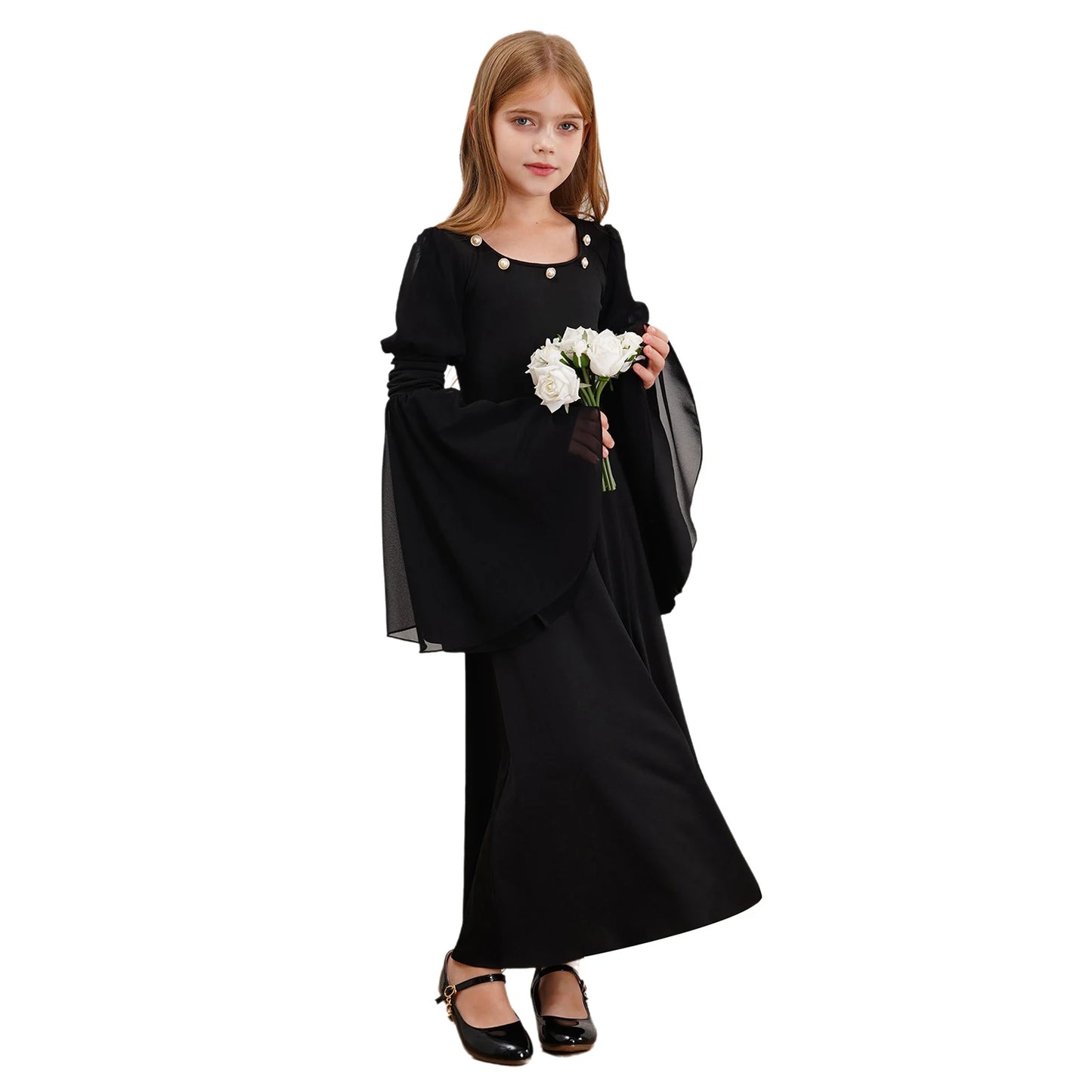 Kinder Mädchen mittelalter liche Renaissance Fee Kostüm Glocken ärmel Perlen viktoria nischen Kleid Retro-Kleid für Halloween Cosplay-Party