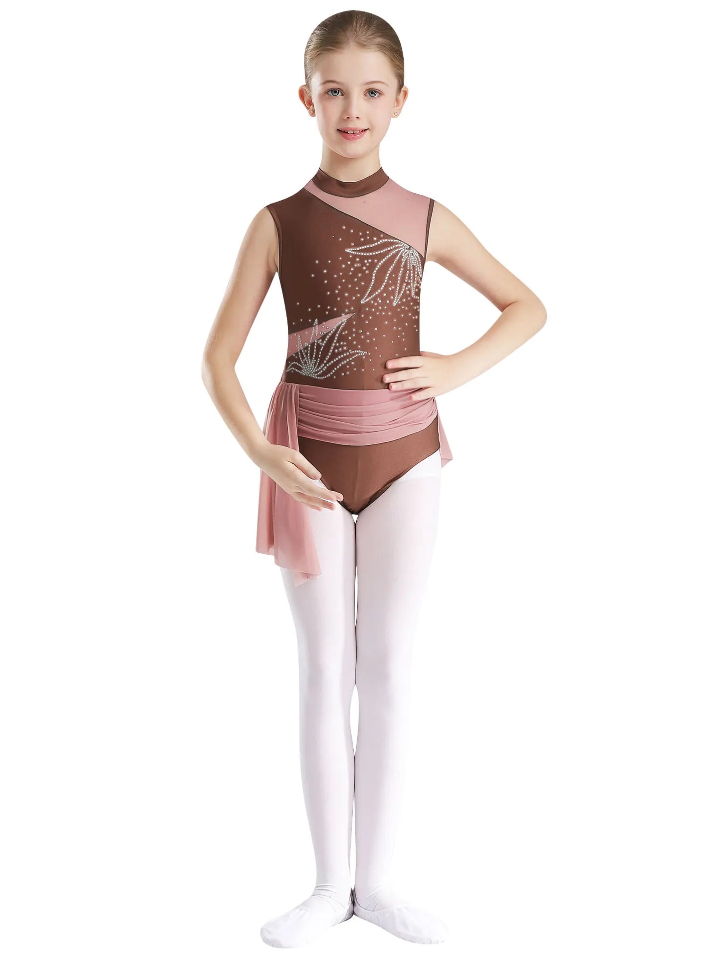 Kinder Mädchen Glitzer Strass Blumen Ballett Tanz unregelmäßiges Kleid Rocked Trikot Gymnastik Bodysuit Ballerina Dance wear