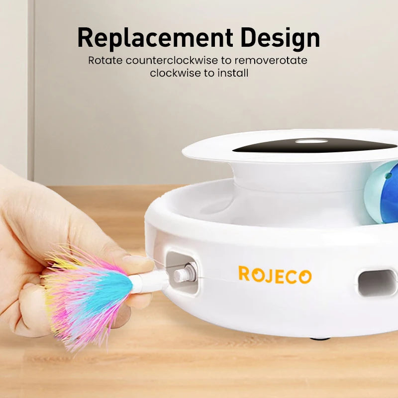 Rojeco 2 in 1 interaktive elektronische Haustier Spielzeug Smart Rolling Ball für Katzen wiederauf ladbare Feder Staub tuch Katzen spielzeug mit Ersatz