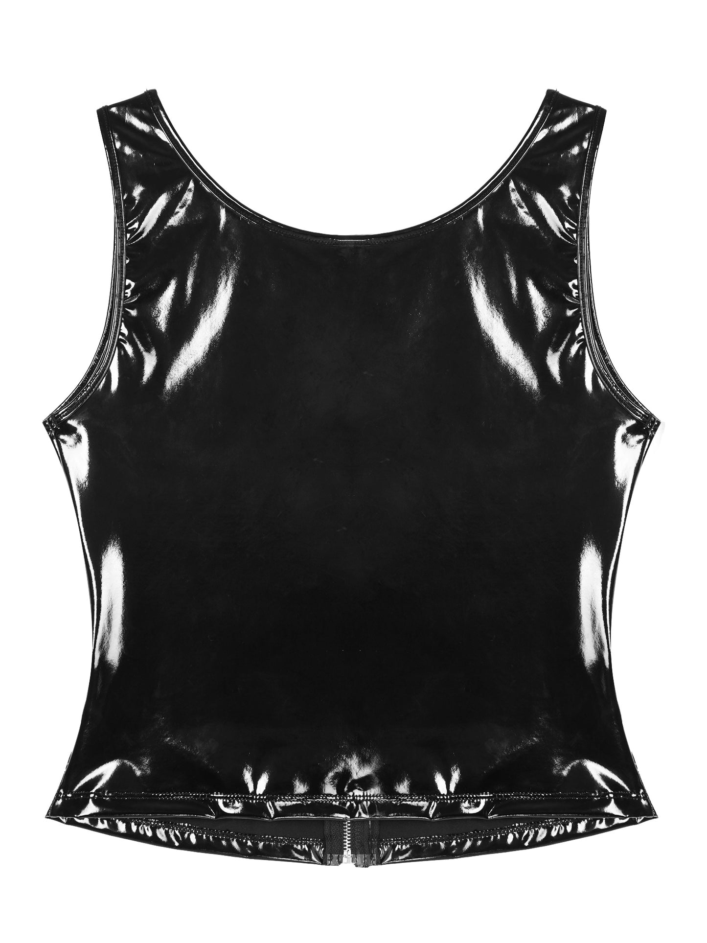 Frauen Wet Look Patent Leder Square Neck Zip Up Tank Tops Weste Club Party Festival Rave Dance Leibchen Bustier Clubwear