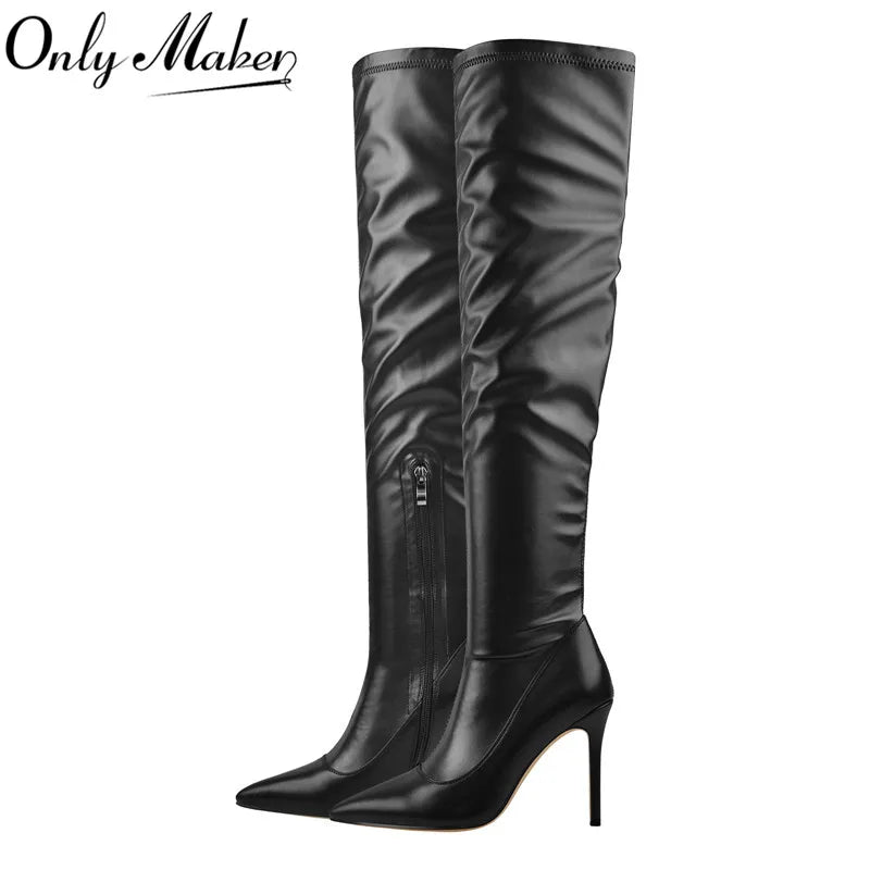 Onlymaker Über Die Knie Frauen Spitz Seite Zipper Patent Leder Dünne High Heels Concise Sexy Party Herbst Winter Stiefel