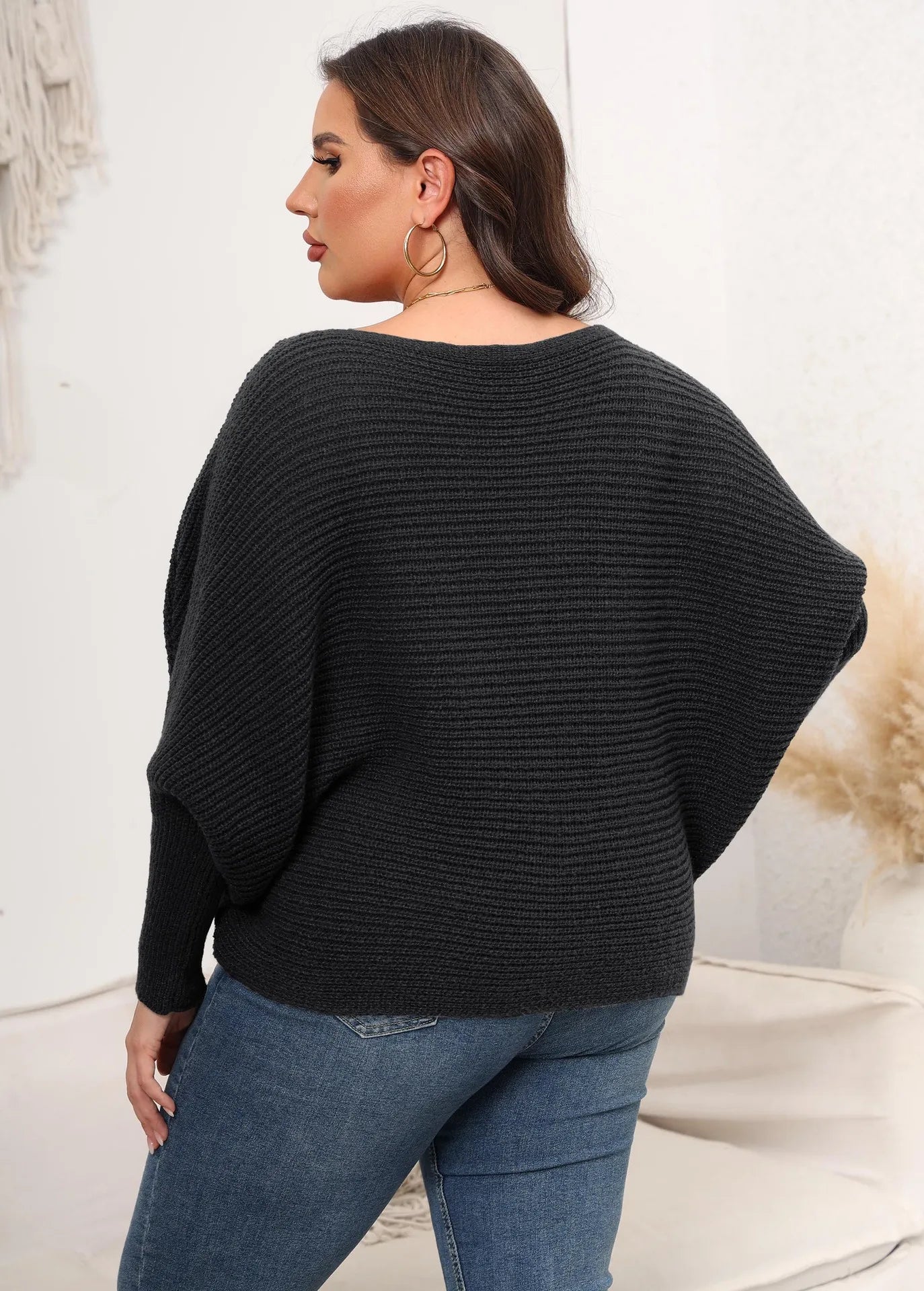 2025, Fledermausärmel, Übergröße, Pullover für Damen, Winter, O-Ausschnitt, großer Pullover, Damen, lockerer Oversize-Pullover, große Trikots, kurvige Strickwaren