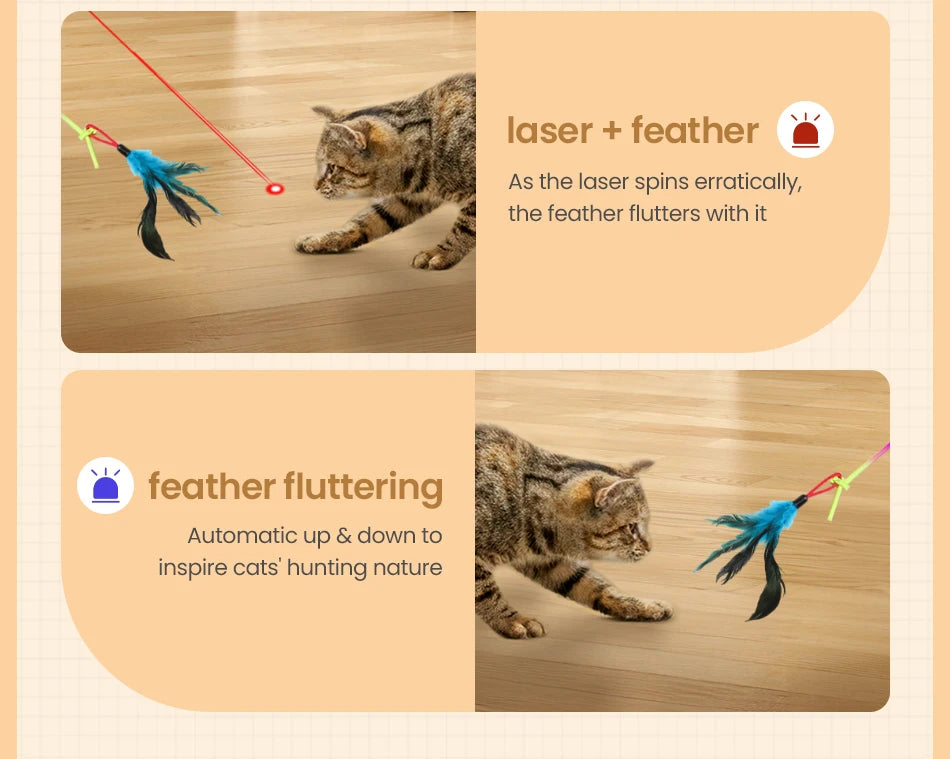 ROJECO 2-in-1-Katzenspielzeug, automatisches Katzen-Laserspielzeug, einziehbare hängende Feder, Katzenstäbchen, Haustier, Kätzchen, selbsthey, interaktives lustiges Spielzeug