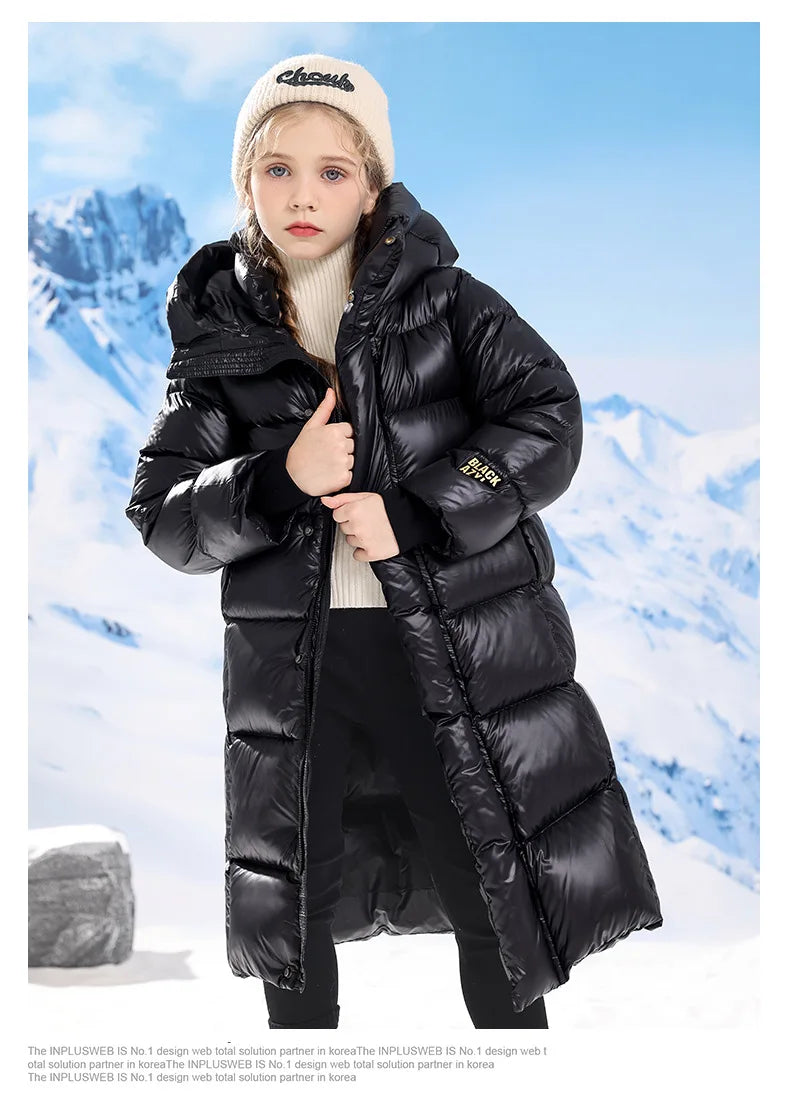 Teenager Mädchen Daunen mantel Winter halten warme Jacke für Mädchen lange Stil Kapuze Weihnachten Parkas Kinder kleidung 5-14 Jahre