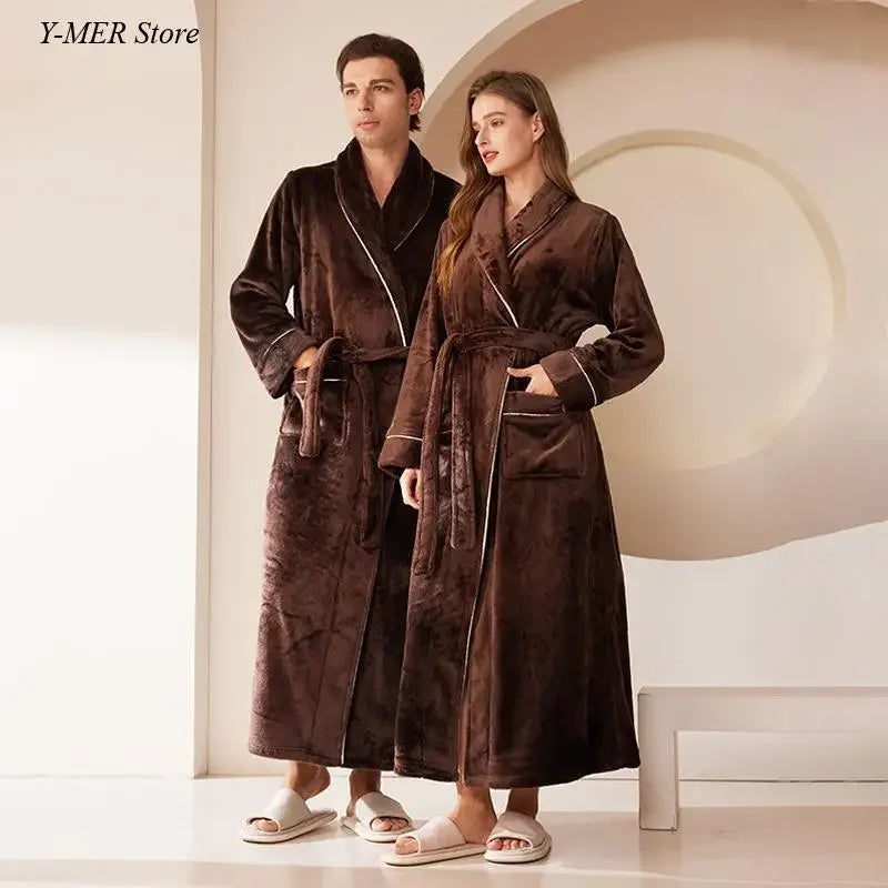 Frauen Große Größe 3Xl Kimono mit Tasche Herbst Winter Neue Bademantel Kleid Lose Homewear Lose Nachtwäsche Verdicken Flanell Loungewear