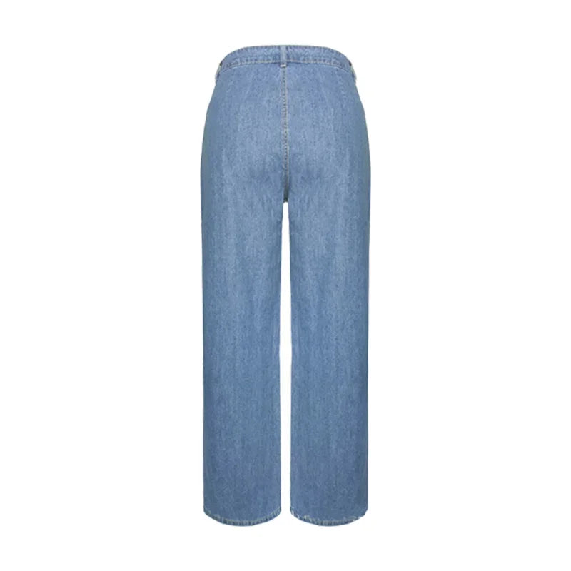 Chic Whitish Blue Women Straight Jeans Korean Casual Wide Leg Trousers Female 2023 Elegant Commuter Loose High Waist Denim Pants