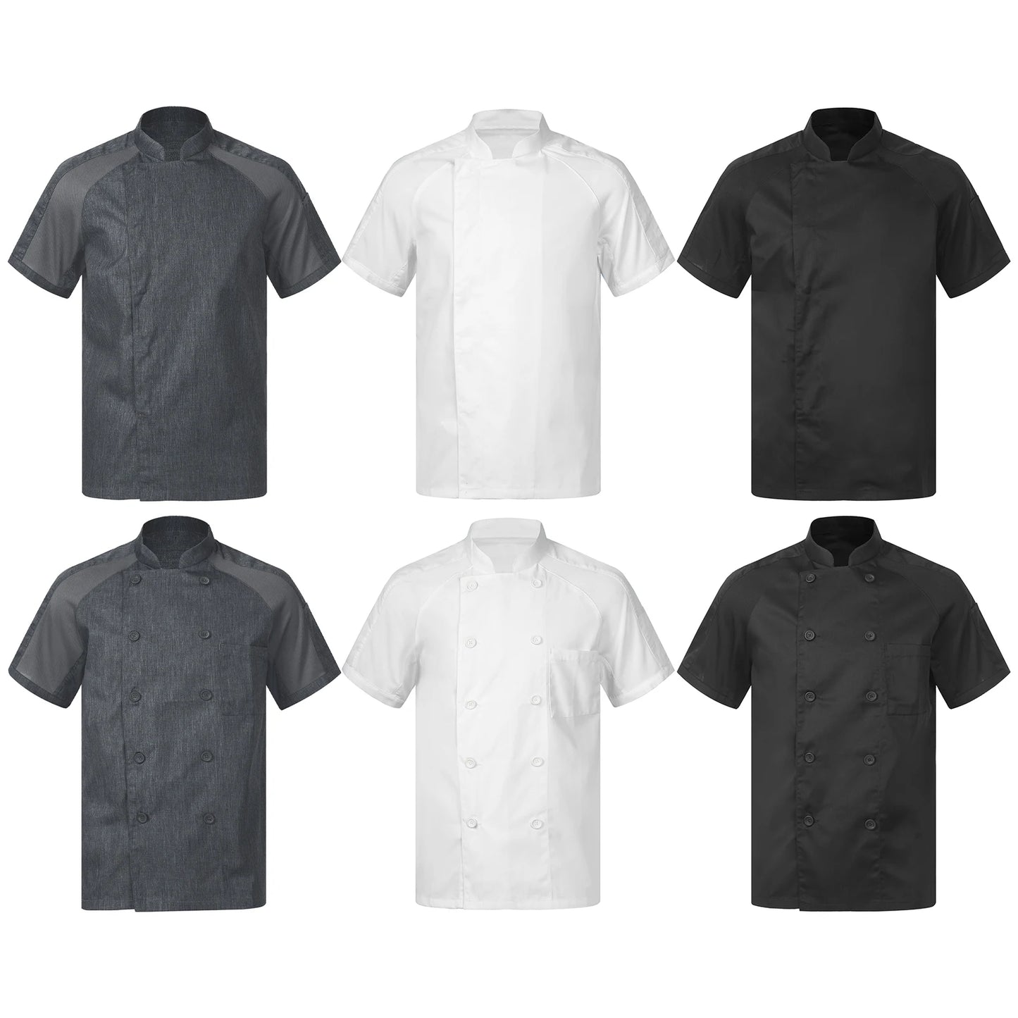 Mens Womens Short Sleeve Chef Coat Breathable Mesh Panel Patchwork Kitchen Work Uniform Tops for Canteen Restaurant Hotel