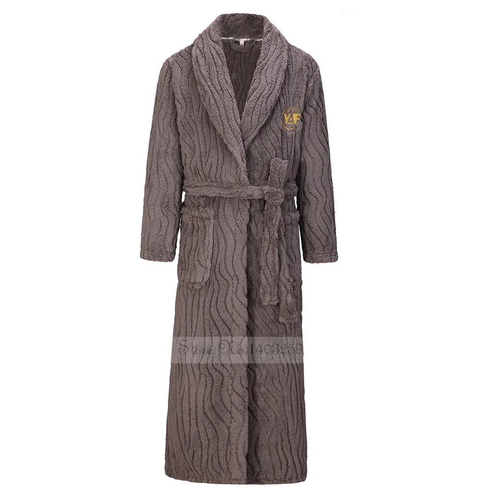 Verdicken männer Flanell Kimono Bademantel Kleid Winter Plus Größe Paar Nachtwäsche Lange Robe Lose Korallen Fleece Homewear Loungewear