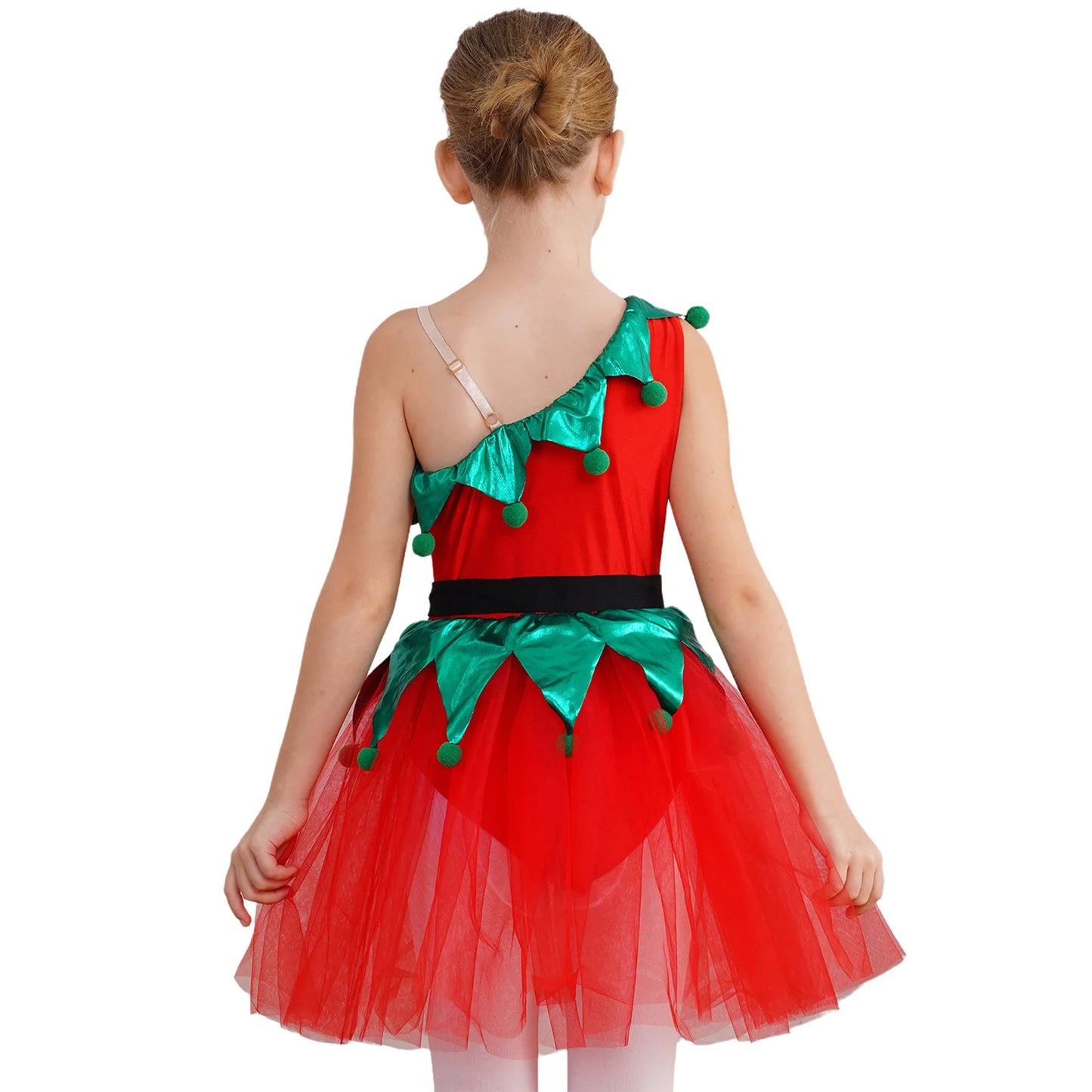 Kinder Mädchen eine Schulter Weihnachten Tanz Tutu Kleid Trikot Weihnachten Urlaub Party Santas Helfer Festivals Performance Kostüm