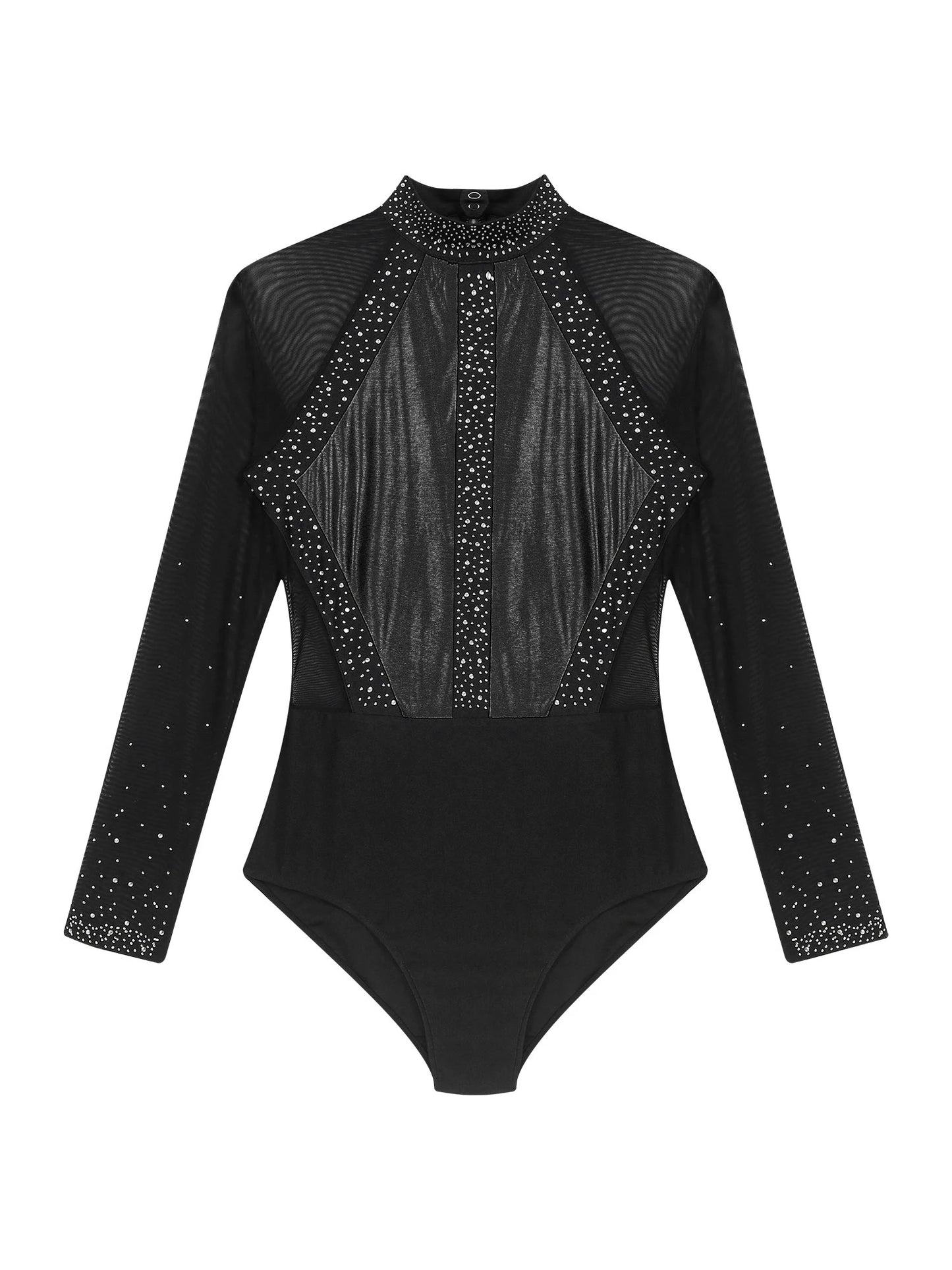 Funkelnde Strass steine für Damen Farb block Gymnastik Trikots Langarm Ballett Tanz Bodysuit Overall sportliche Tanz kleidung