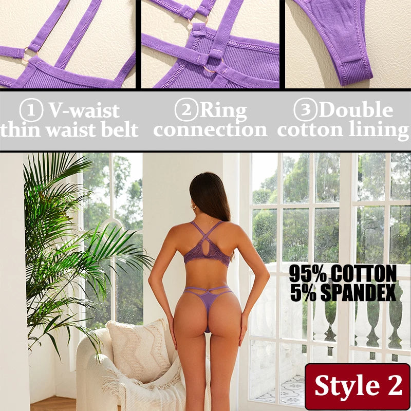 3PCS/Set Women Sexy Lace Panties Hollow Out Thongs Low Waist Female Cotton G-String Underwear Bikini Fashion Intimates Lingerie