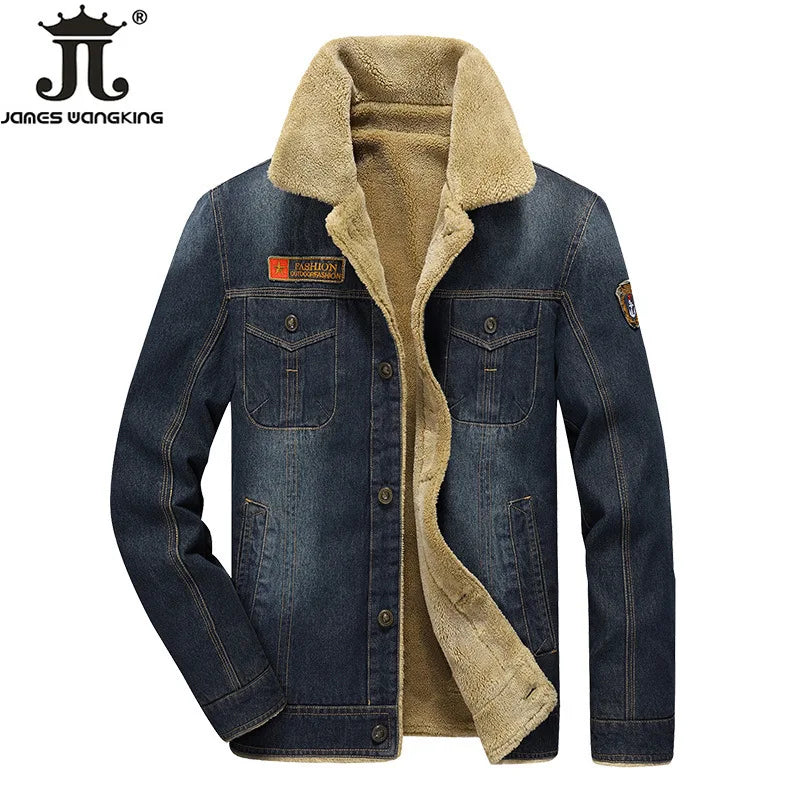 Winter warme und verdickte Herren lässige Jeans jacke Boutique Mode Baumwolle männliche blaue Jeans mäntel