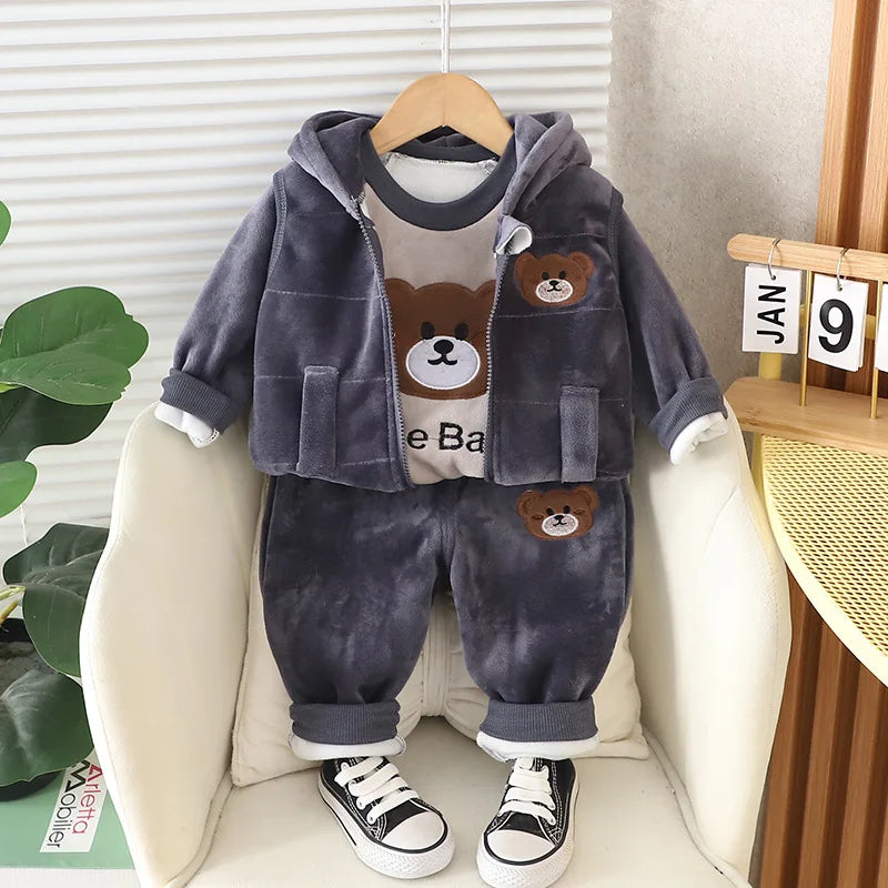 Neue Herbst Winter Baby Kleidung Sets Nette Cartoon Warm Halten Top + Weste + Hosen Mädchen Prinzessin Anzug Geburtstag Geschenke kinder Kleiden