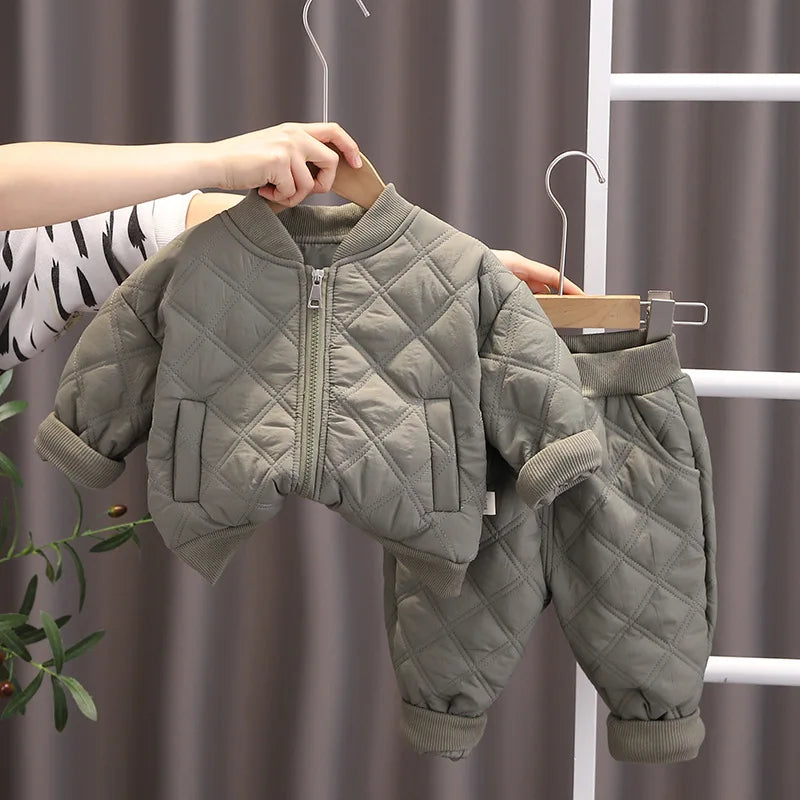 Herbst Winter Baby Jungen Kleidung setzt Kinder Baumwolle gepolsterte Reiß verschluss Mantel Hose 2 Stück Outfits 1 2 3 4 Jahre Kinder Trainings anzug Anzüge