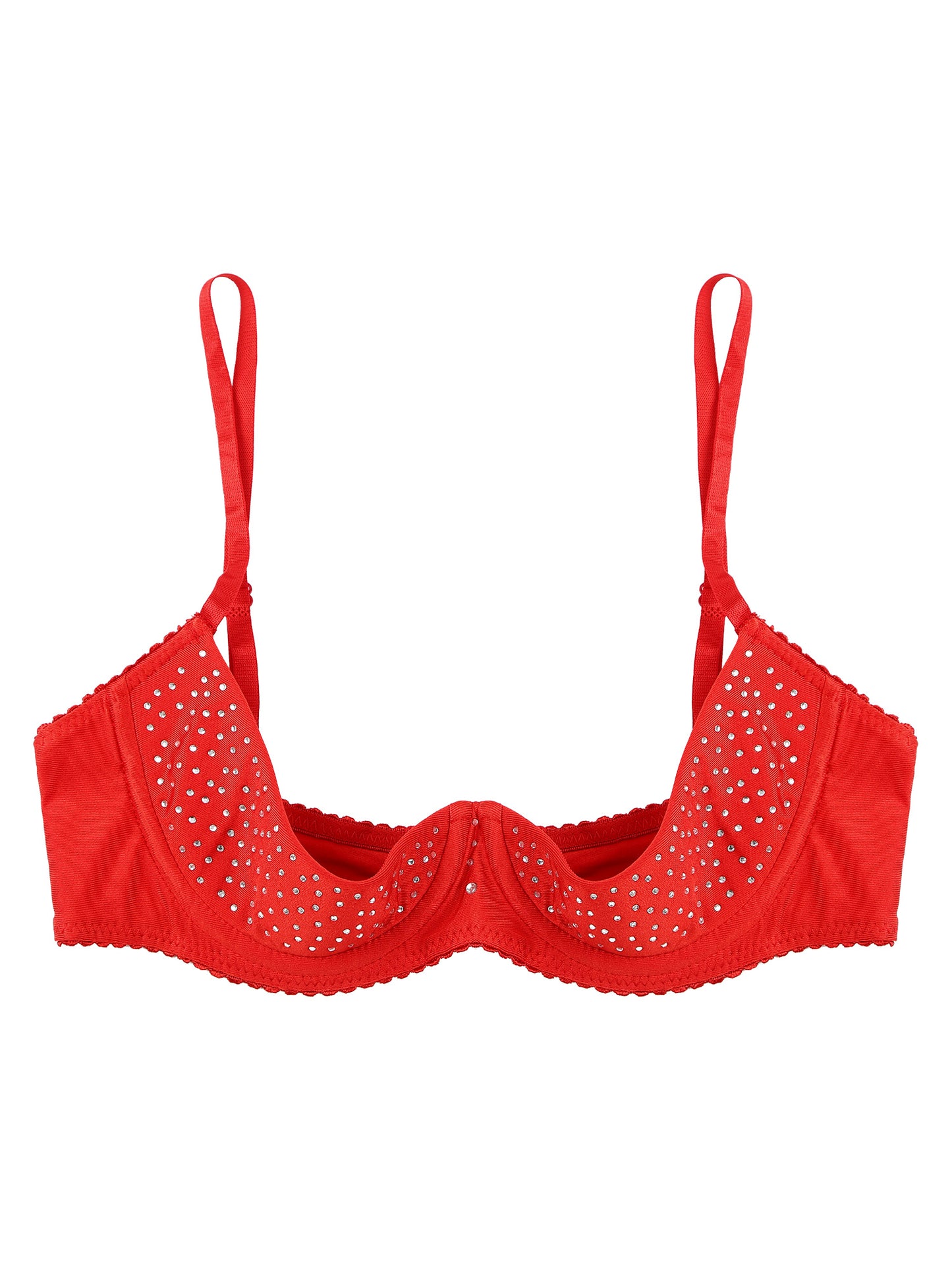 Damen Balcon ette funkelnden Strass Demi Cup Bügel ungefüttert Push-up Regal BH nicht gepolsterte Bra lette Dessous Unterwäsche