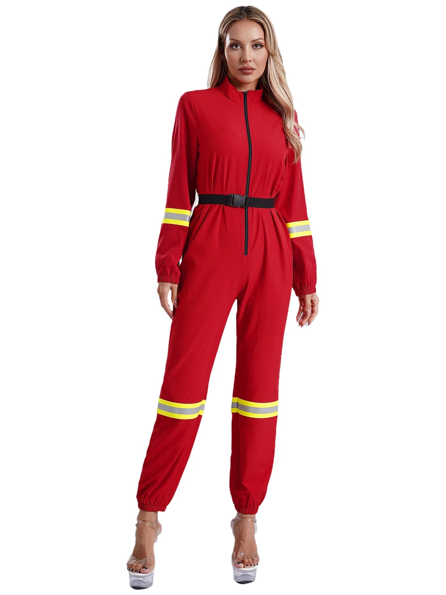 Damen Feuerwehr mann Kostüm Feuerwehr mann Langarm Front Reiß verschluss Overall Stram pler Overalls für Halloween Party Rollenspiel verkleiden