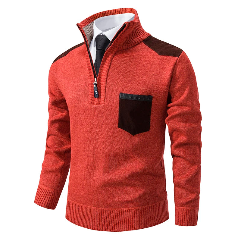 Herbst Winter Pullover Männer Pullover Mode Patchwork Halb Zipper Stehkragen Business Casual Herren Gestrickte Pullover Pullover