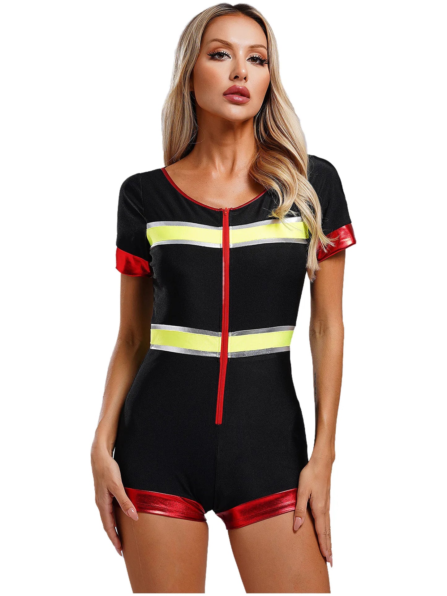 Damen Feuerwehr mann Kostüm Feuer Kapitän einteiligen Overall Bodysuit Stram pler für Halloween Cosplay Party Rollenspiel Kostüm verkleiden