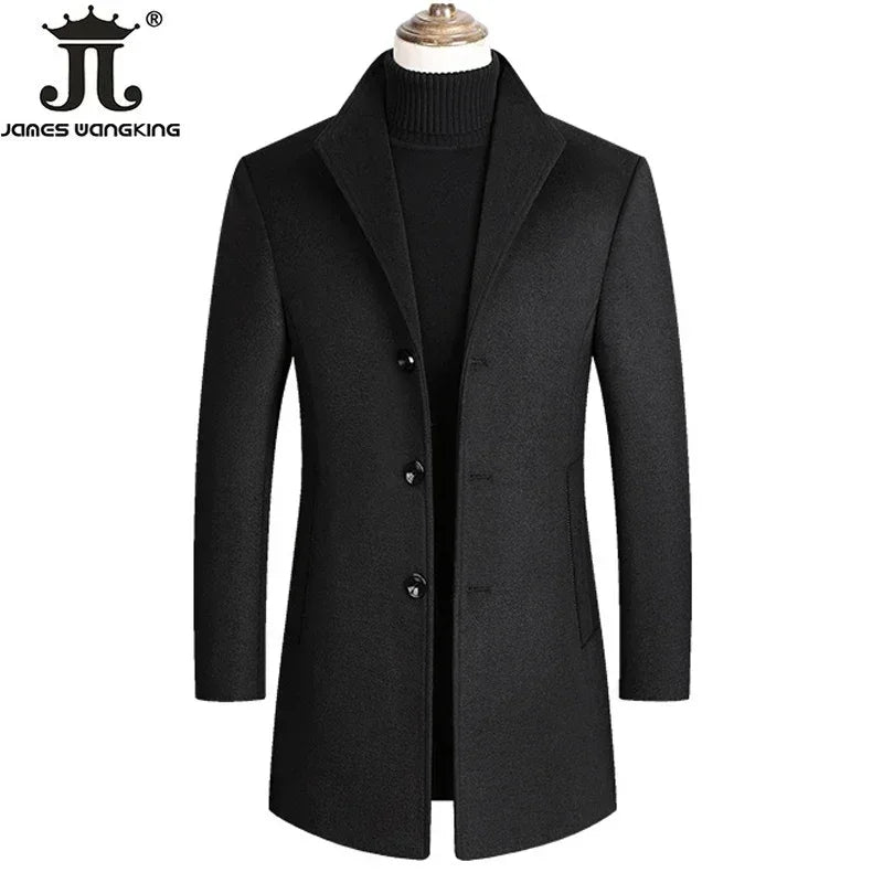 Herbst und Winter High-End-Marke Boutique Warme Woll Business Casual Woolen Langen Mantel Männliche Woo Jacke Grau Schwarz Kamel