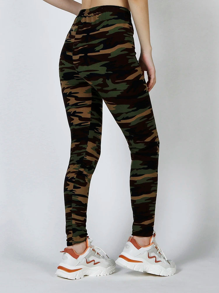 CUHAKCI Camouflage Printed Women Leggings Fitness Leggins Gym High Elastic Skinny Army Green Jegging Sport Pencil Pants New