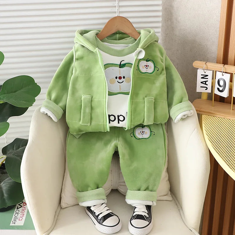 Neue Herbst Winter Baby Kleidung Sets Nette Cartoon Warm Halten Top + Weste + Hosen Mädchen Prinzessin Anzug Geburtstag Geschenke kinder Kleiden