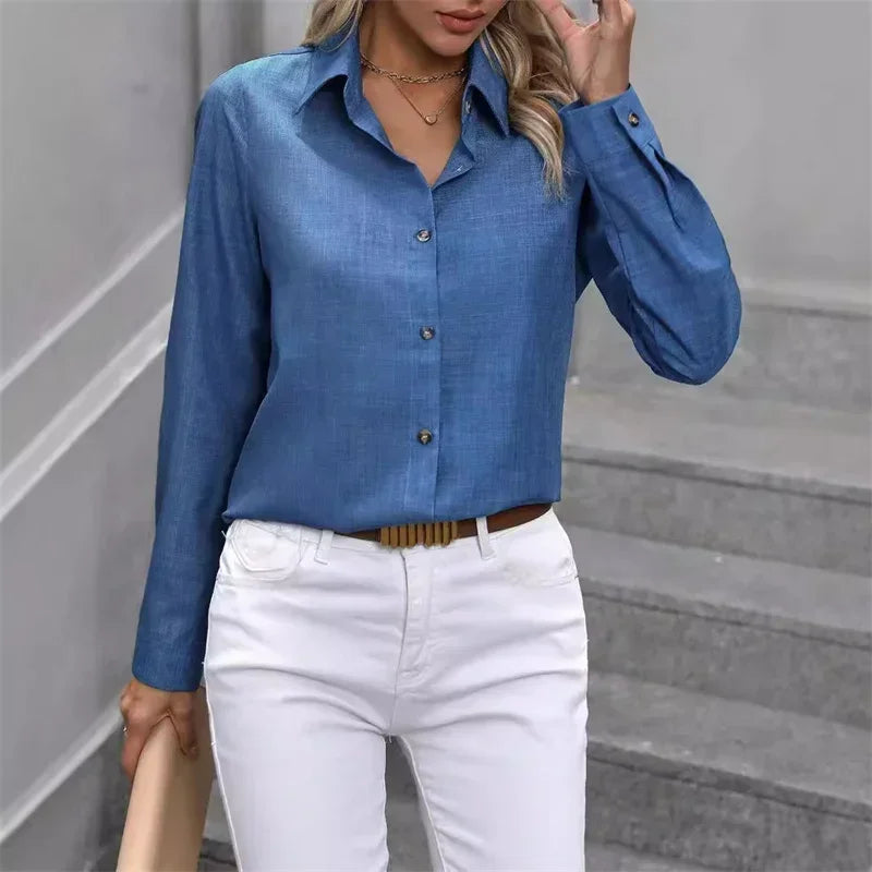 Frühling Herbst Casual Einfarbig Shirt Frauen Komfortable Pendler Langarm Bluse Elegante Weibliche einreiher Strickjacke Top