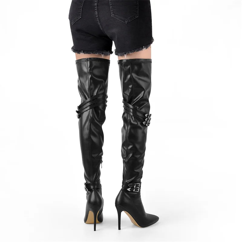 Only maker Frauen spitzen Zehen weiß über dem Knie Stretch stiefel große dünne High Heel Frau Stiletto Oberschenkel Stiefel