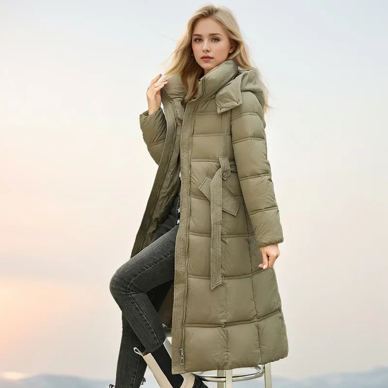 2024 neue Winter Frauen lange Parkas Taschen dicke warme Kapuze Daunen Baumwoll mantel weibliche lose Puffer Jacken wind dichten Schnee mantel