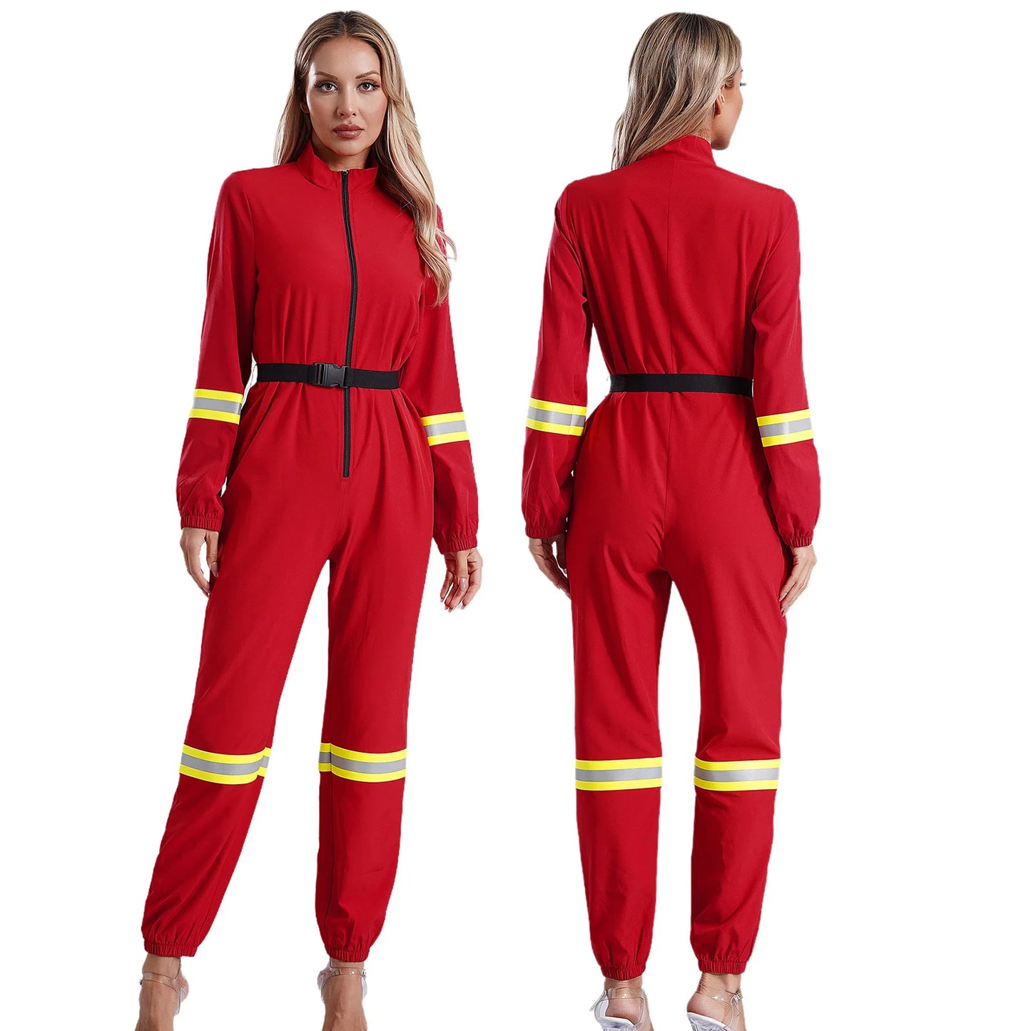 Damen Feuerwehr mann Kostüm Feuerwehr mann Langarm Front Reiß verschluss Overall Stram pler Overalls für Halloween Party Rollenspiel verkleiden