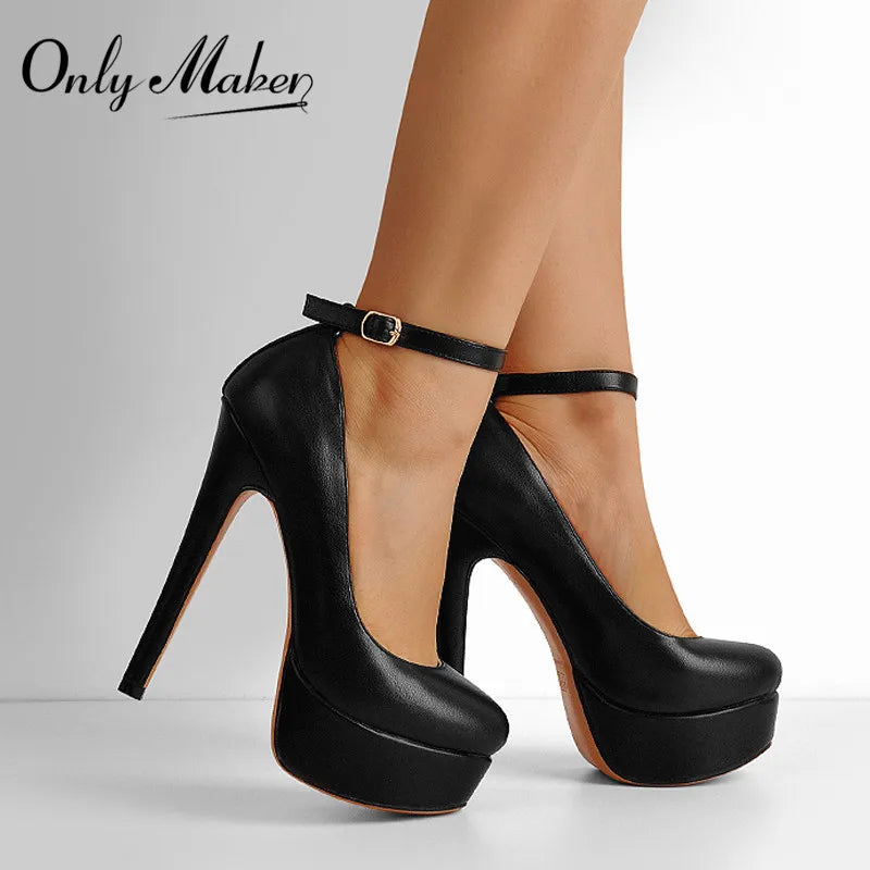 Onlymaker Frauen Plattform Mary Jane Pumps Riemchen Stiletto High Heels Kleid Schnalle Schuhe Große Größe Mode Party Dünne Fersen