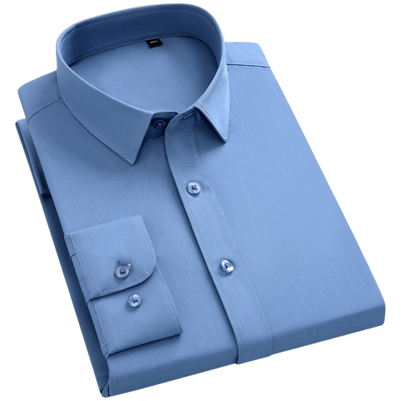 Men&#39;s Classic Wrinkle-Resistant Stretch Solid Dress Shirts Without Pocket Comfortable Smooth Standard-fit Long Sleeve Tops Shirt