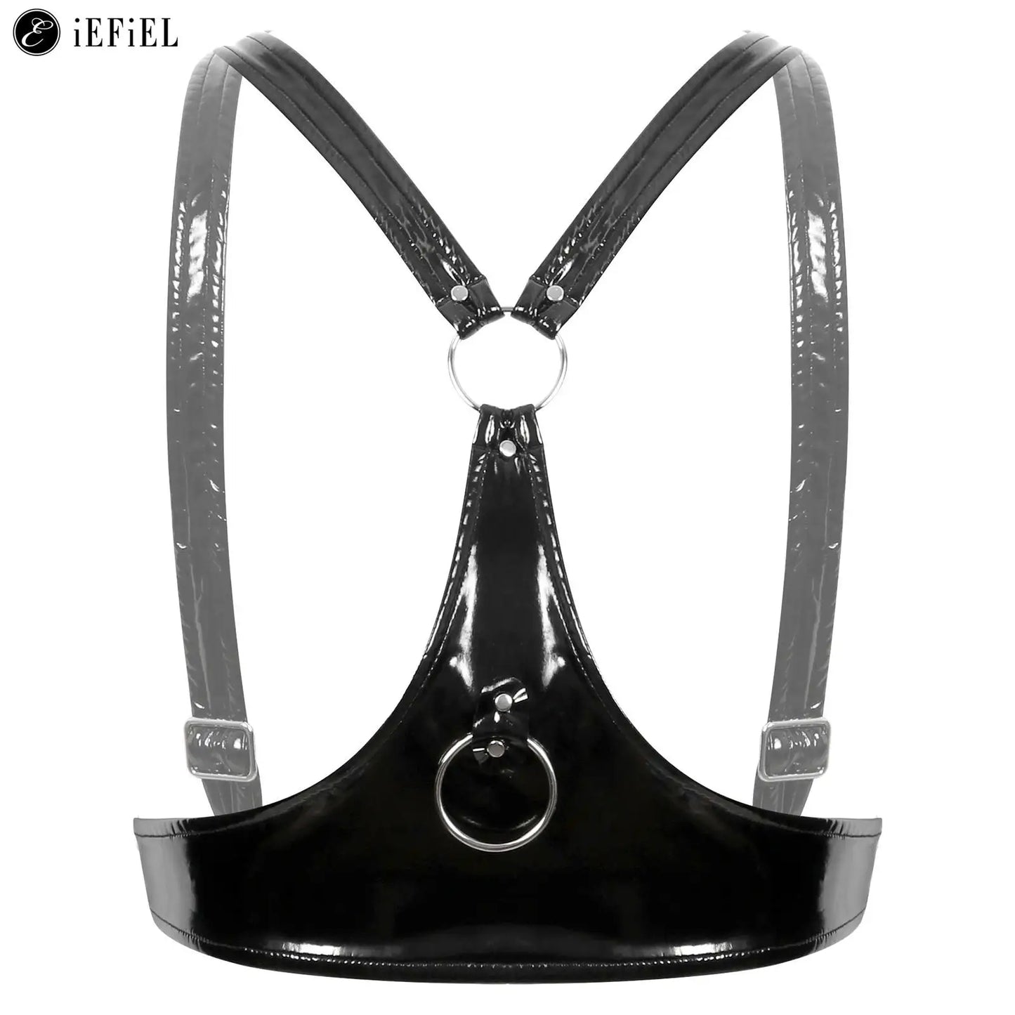 Frauen Wet Look PVC Leder Draht-Freies Bh Tops Dreieck Bralette Latex Schnallen O Ring Körper Chest Harness bustier Clubwear