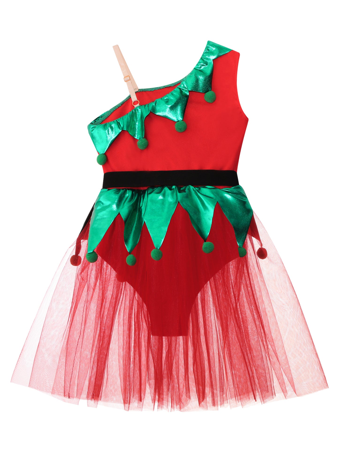 Kinder Mädchen eine Schulter Weihnachten Tanz Tutu Kleid Trikot Weihnachten Urlaub Party Santas Helfer Festivals Performance Kostüm