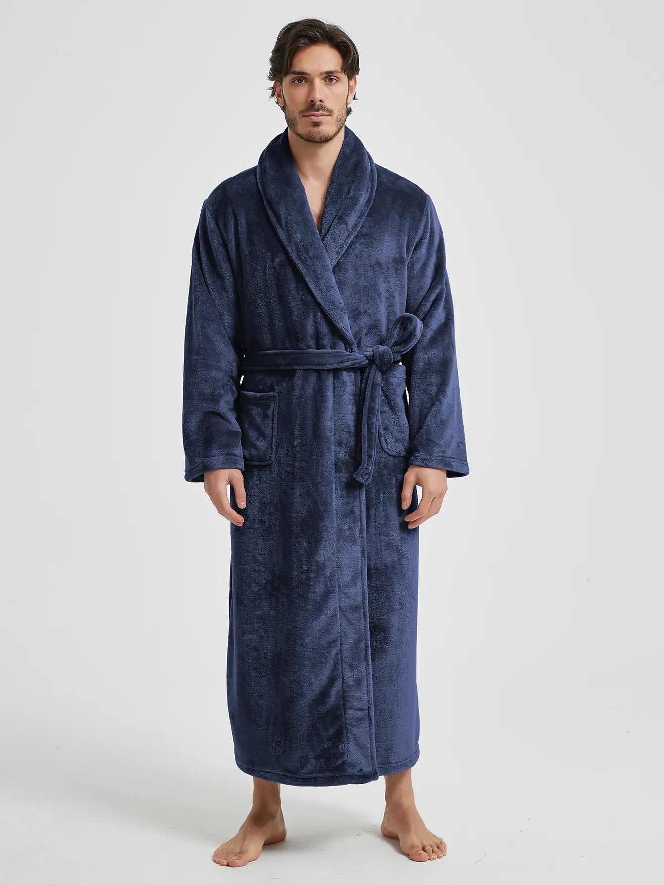 Männer Winter Nachtwäsche warme Flanell Kimono Bademantel Kleid mittellange Nachtwäsche männlich Herbst zu Hause Kleidung Lounge wear verdicken Nachthemd